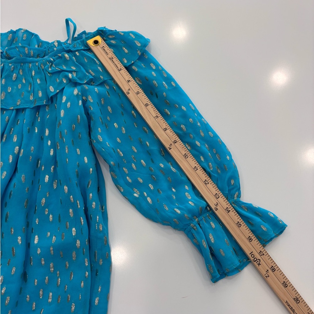 Lilly Pulitzer CeeCee on OR off the Shoulder Turquoise Metallic top Size Large - Picture 6 of 6